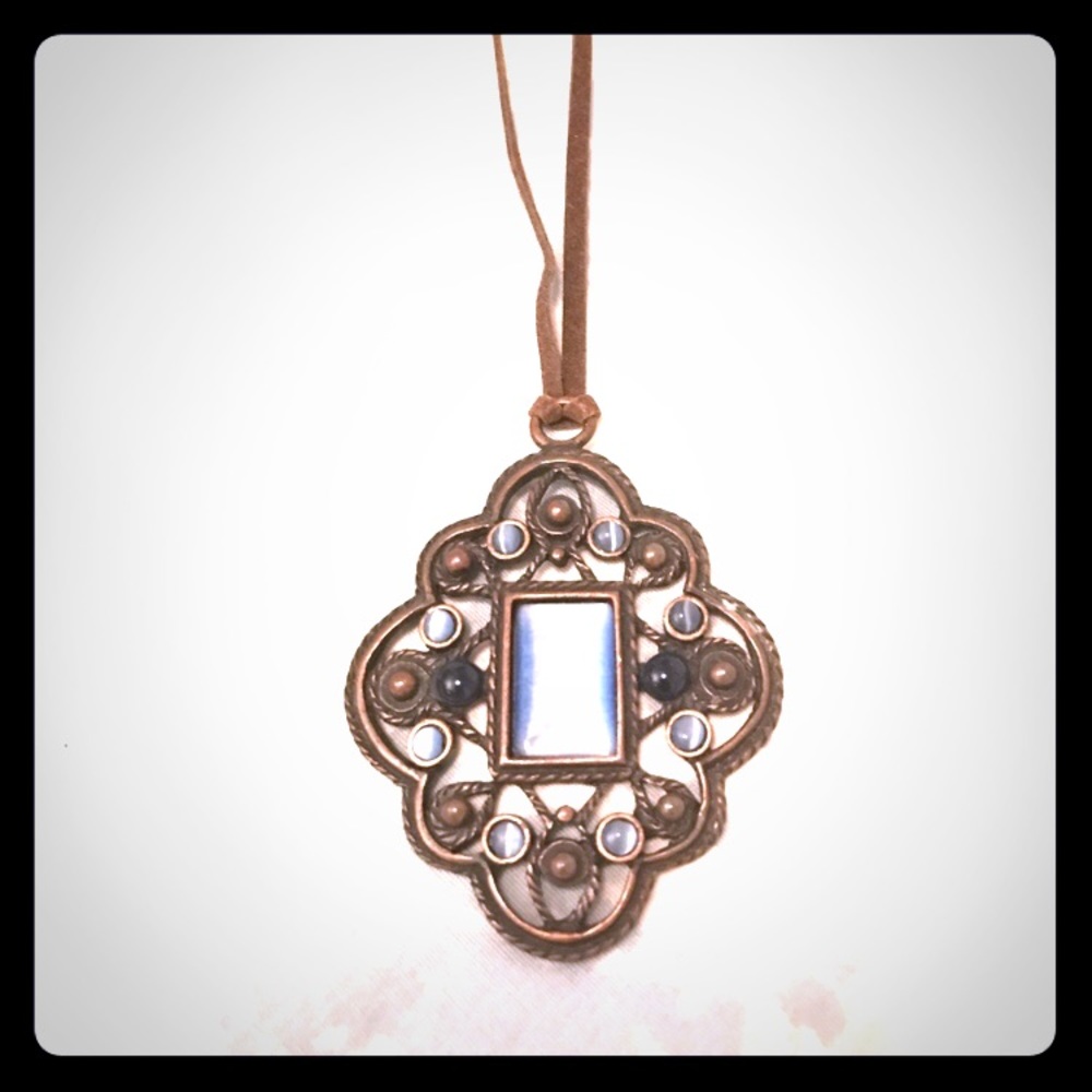 Victorian filigree necklace, blue accents, large